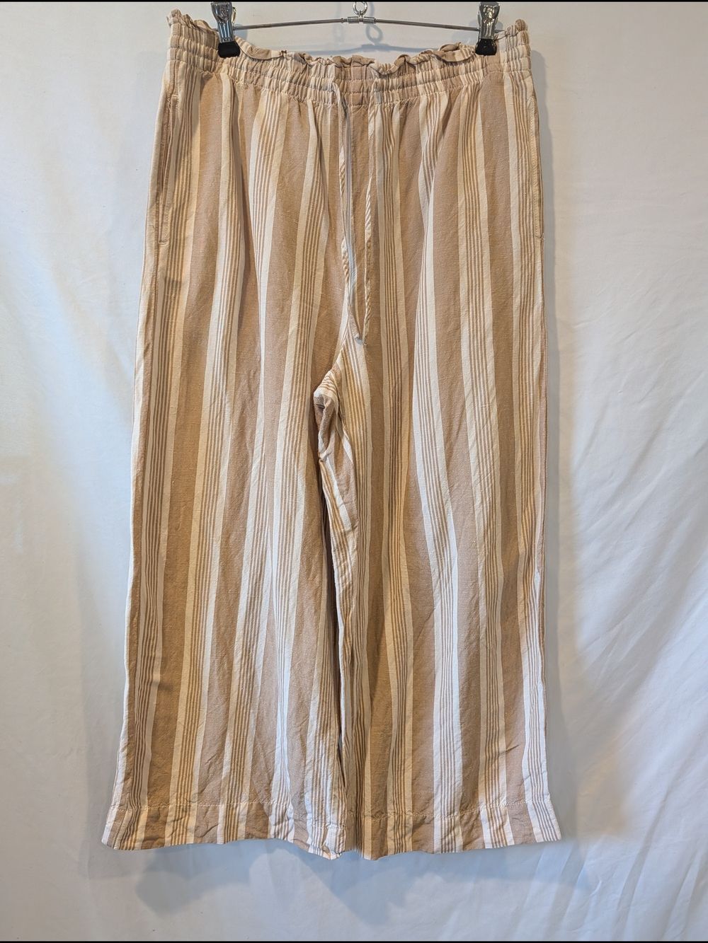 Madewell Wide-Leg Linen Striped Pants Cream & Tan S Beach summer travel resort